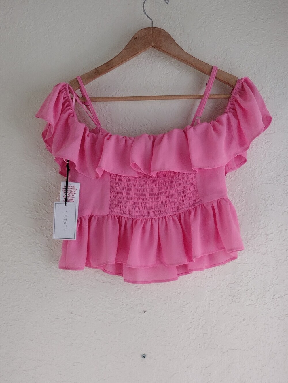 1st. State Women's Pink Ruffle Top - Picture 8 of 8